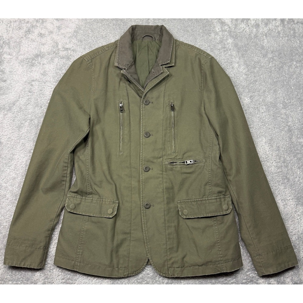 AllSaints Blazer M Olive Green Hale Blazer Double Layer Cotton Utility Military